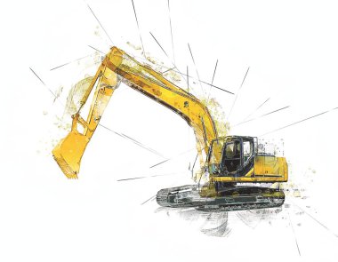 Ekskavatör illüstrasyon izole renk sanat eseri