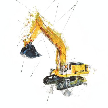 Ekskavatör illüstrasyon izole renk sanat eseri