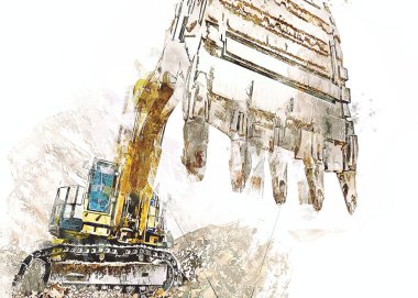 Ekskavatör illüstrasyon izole renk sanat eseri