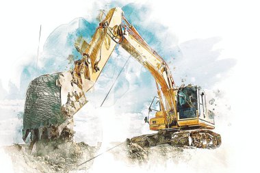Ekskavatör illüstrasyon izole renk sanat eseri