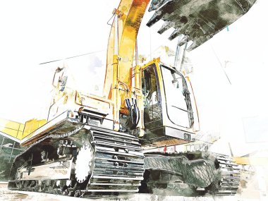 Ekskavatör illüstrasyon izole renk sanat eseri