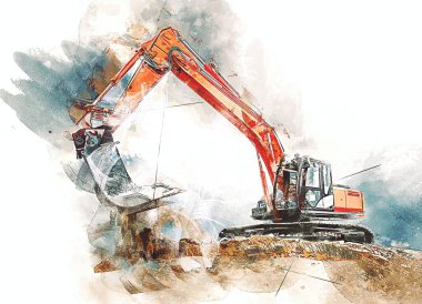 Ekskavatör illüstrasyon izole renk sanat eseri