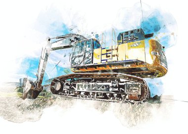 Ekskavatör illüstrasyon izole renk sanat eseri