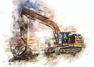 Ekskavatör illüstrasyon izole renk sanat eseri