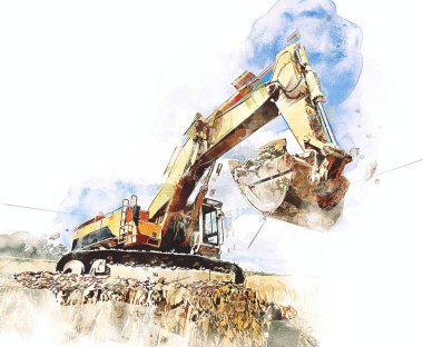 Ekskavatör illüstrasyon izole renk sanat eseri