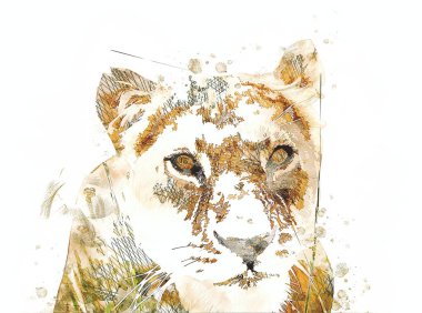 Aslan resimleri grunge vintage çiziyor