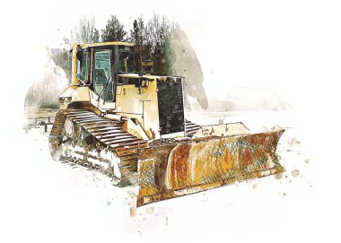 Buldozer illüstrasyon renk sanat grunge vintage çizim
