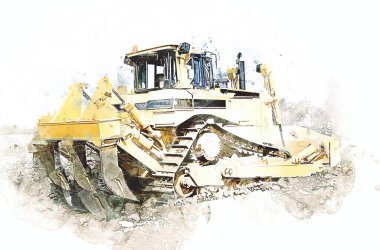 Buldozer illüstrasyon renk sanat grunge vintage çizim