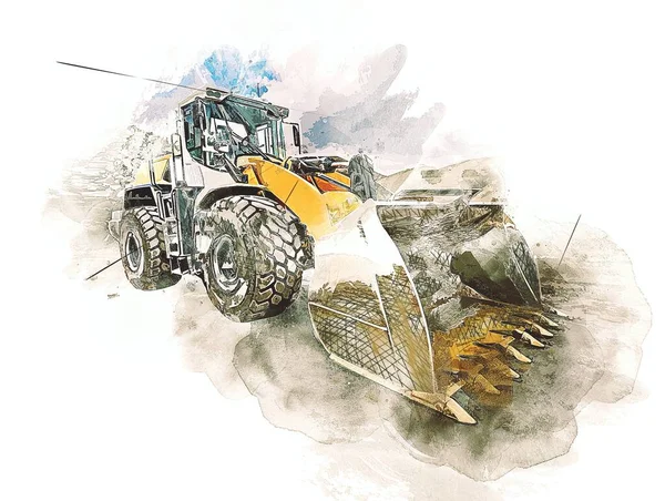 Ekskavatör illüstrasyon izole renk sanat eseri
