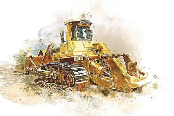 Bulldozer Illustration Färg Konst Grunge Teckning Vintage — Stockfoto