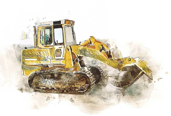 Bulldozer Ilustración Color Arte Grunge Dibujo Vintage —  Fotos de Stock