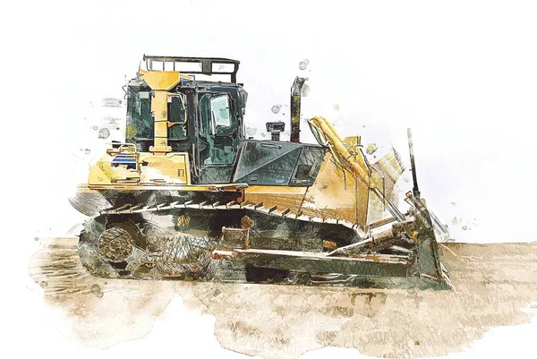 Bulldozer Illustration Färg Konst Grunge Teckning Vintage — Stockfoto