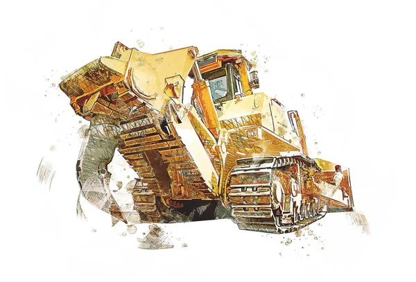 Bulldozer Ilustração Cor Arte Grunge Desenho Vintage — Fotografia de Stock