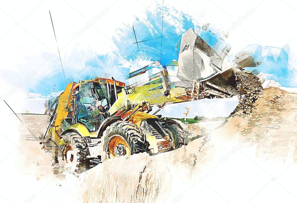 Excavator illustration color isolated art work