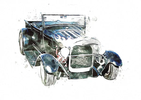 Vintage Retro Classique Vieille Illustration Voiture — Photo