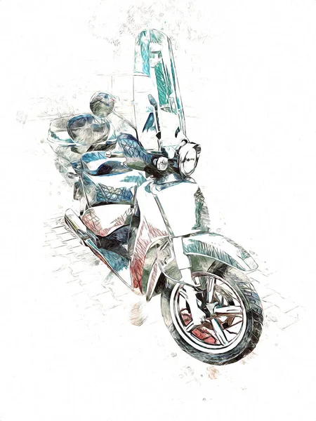 Motorrad Llustration Farbe Isoliert Kunst Vintage Retro — Stockfoto