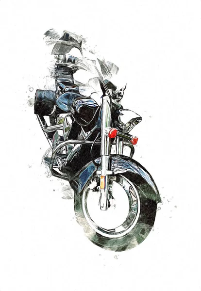 Motocykl Ilustracja Kolor Izolowane Sztuki Vintage Retro — Zdjęcie stockowe