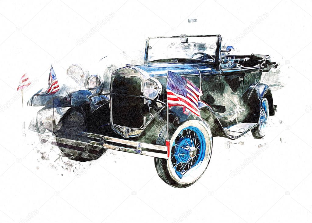 Vintage Retro Classic Old Car Illustration