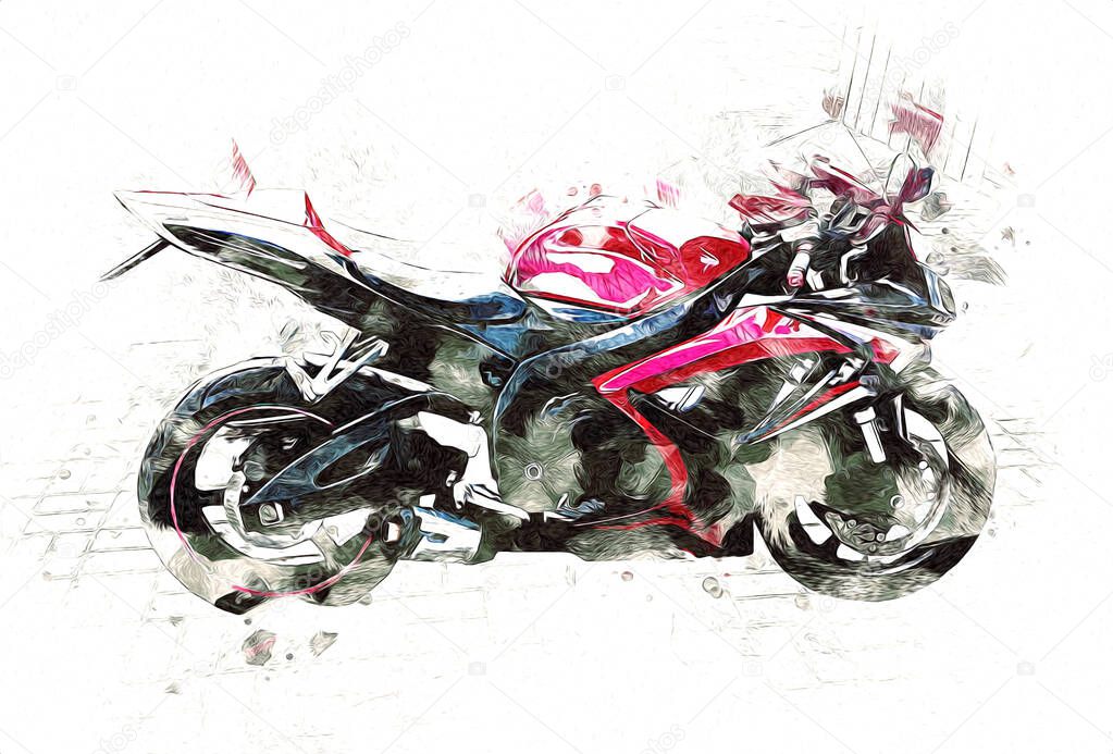 Motor cycle llustration color isolated art vintage retro