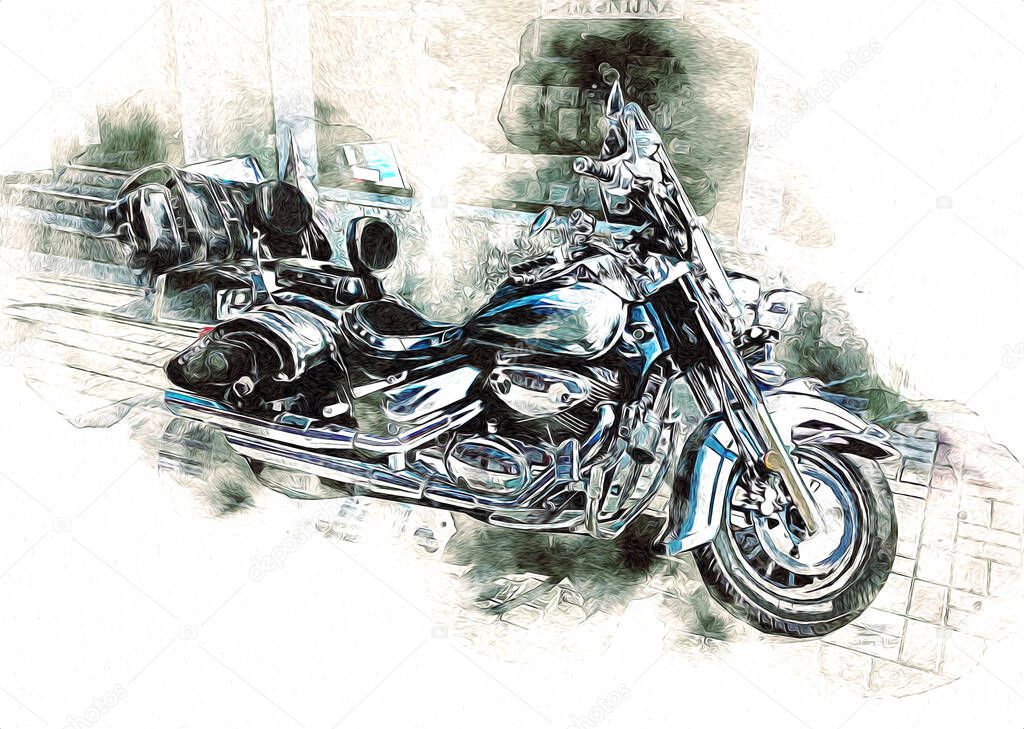 Motor cycle llustration color isolated art vintage retro