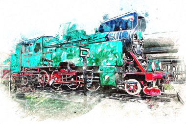 Eski buharlı lokomotif motoru antika