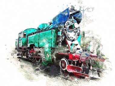 Eski buharlı lokomotif motoru antika