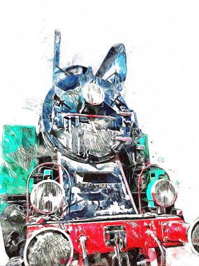 Eski buharlı lokomotif motoru antika