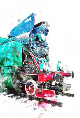 Eski buharlı lokomotif motoru antika