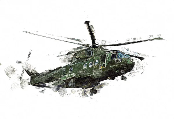 Wojskowy Helikopter Rysunek Ilustracja Sztuka Vintage — Zdjęcie stockowe