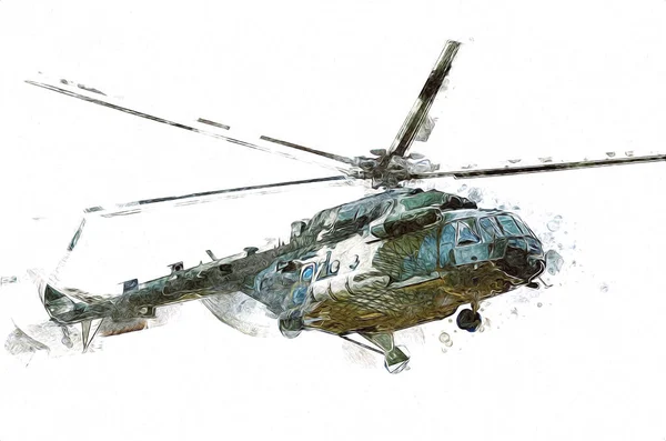 Vojenský Vrtulník Kreslení Ilustrace Umění Vintage — Stock fotografie