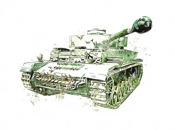 Vintage Tank Geïsoleerde Tekening Schets Kunst Illustratie — Stockfoto