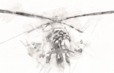 askeri helikopter resim sanatı klasiği çiziyor