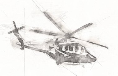 askeri helikopter resim sanatı klasiği çiziyor