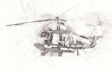 askeri helikopter resim sanatı klasiği çiziyor