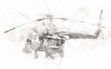 askeri helikopter resim sanatı klasiği çiziyor
