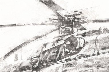 askeri helikopter resim sanatı klasiği çiziyor