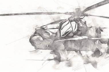 askeri helikopter resim sanatı klasiği çiziyor