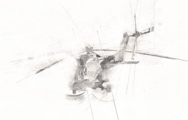 askeri helikopter resim sanatı klasiği çiziyor