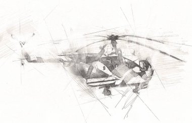 askeri helikopter resim sanatı klasiği çiziyor