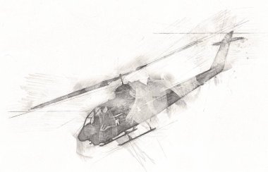 askeri helikopter resim sanatı klasiği çiziyor