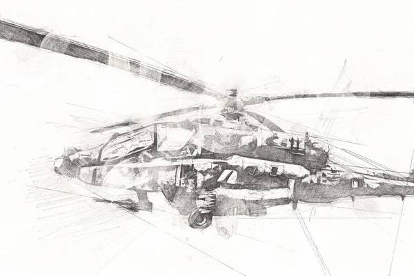 military helicopter drawing illustration art vintage