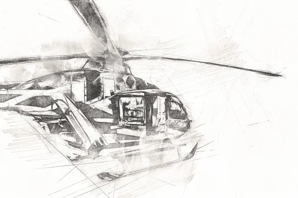 Helicóptero Militar Dibujo Ilustración Arte Vintage — Foto de Stock