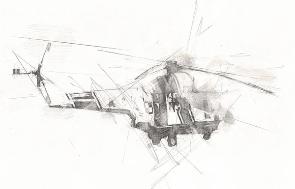Militärhubschrauber Zeichnung Illustration Kunst Jahrgang — Stockfoto