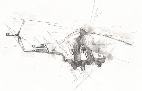 Wojskowy Helikopter Rysunek Ilustracja Sztuka Vintage — Zdjęcie stockowe