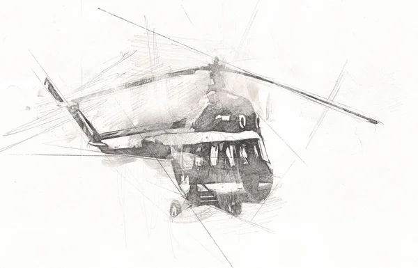 Askeri Helikopter Resim Sanatı Klasiği Çiziyor — Stok fotoğraf