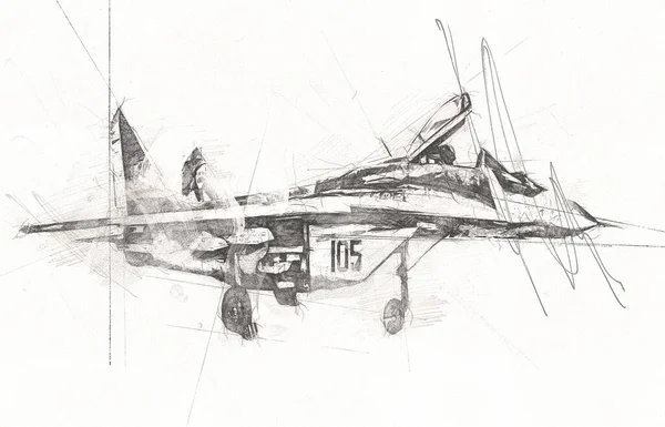Amerikaans Straaljager Vliegtuig Tekening Illustratie Kunst Vintage — Stockfoto