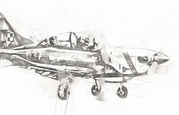 Americano Jet Fighter Aereo Disegno Illustrazione Arte Vintage — Foto Stock