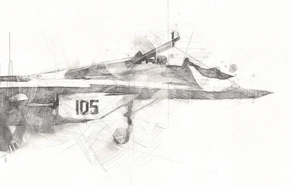 Americano Jet Fighter Aereo Disegno Illustrazione Arte Vintage — Foto Stock