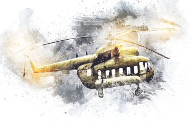 askeri helikopter resim sanatı klasiği çiziyor