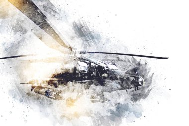 askeri helikopter resim sanatı klasiği çiziyor
